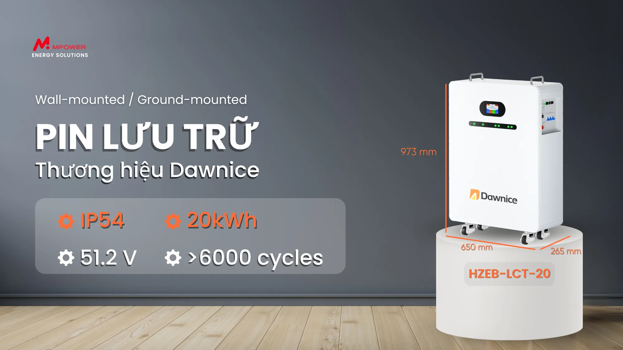 Pin lưu trữ Dawnice HZEB-LCT-20 20kWh lắp trong nhà, chuẩn IP21