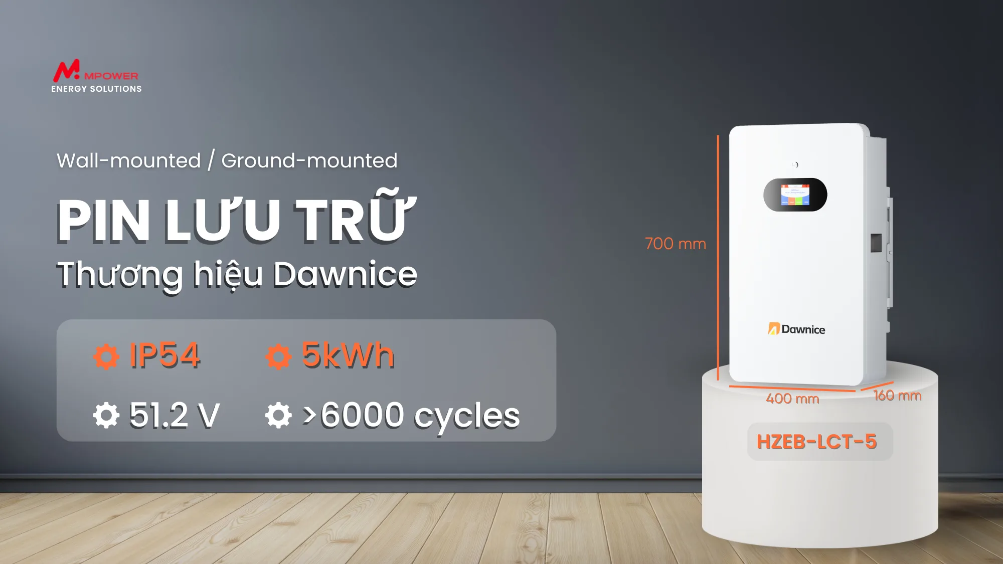 Pin Lưu Trữ Dawnice 5kWh HZEB-LCT-5 LiFePO4 – Bảo Hành 10 Năm, IP54 Chống Nước Tốt Nhất