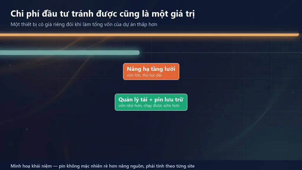 Chi phí đầu tư tránh được và hoãn lại được khi dùng pin lưu trữ thay cho nâng cấp hạ tầng lưới